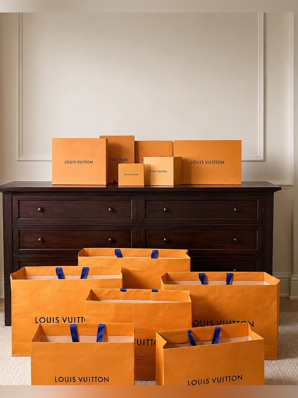 4 Louis Vuitton Orange shopping bags